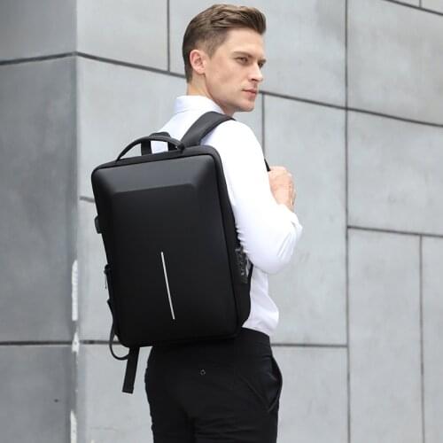 Fashion trend mens backpack, hard shell business backpack 17.3 inch 15.6 computer bag alloy frame anti-theft bag