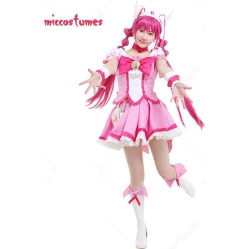 Happy Glitter Lucky Hoshizora Miyuki Pink Magenta Bow Battlesuit Cosplay Costume Outfits with Waist Bag and Accessories