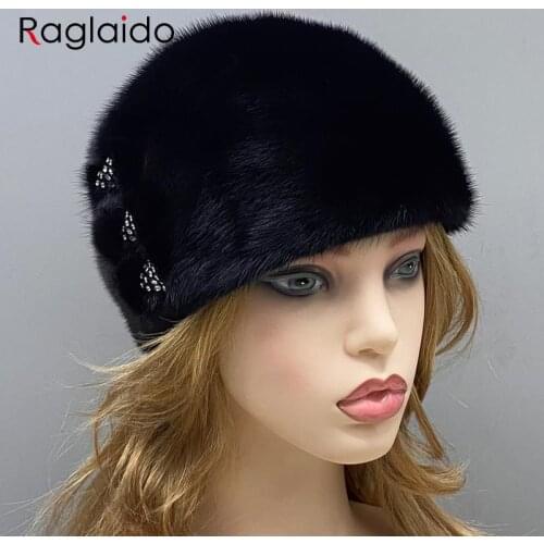 Winter Hats for Women Natural Mink Fur Luxury Beanie Hats Female Skulls Cap Windproof Snow Outdoor Cap