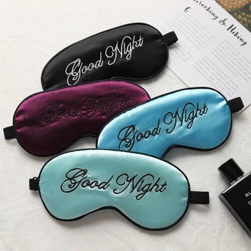 Embroidered Silk Sleep Mask Adjusting Button Travel Ventilation Sleeping Mask Good Night Pattern Eye Patches For Sleeping Aid