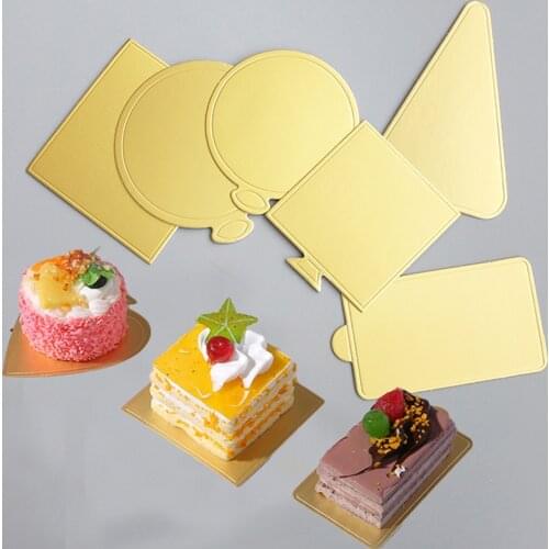 SHENHONG 100 Pcs/Set Golden Cardboard Cake Base Pastries Displays Tray Mousse Dessert Mat Black Paper Plates Decorative Tools