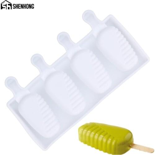 SHENHONG 4 Cavity 3D Silicone Ice Cream Mold Popsicle Molds Maker Frozen Molds With Sticks