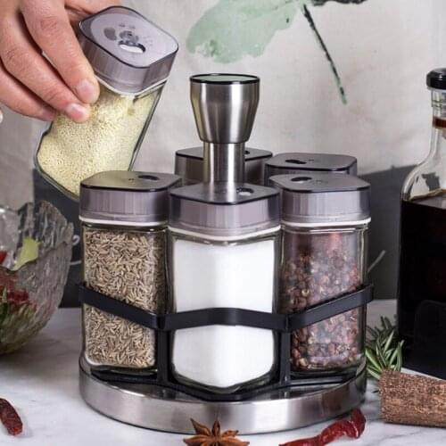 New Kitchen Oil Can Salt Shaker, Sealed Seasoning Box Seasoning Bottle Rotating Seasoning Jar Glass Seasoning Bottle Set