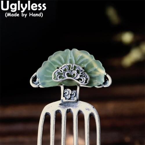 Uglyless Antique China Chic Brooches Hair Forks Sticks Thai Silver Jade Butterfly Jewelry Retro 925 Silver Studs Earrings Women