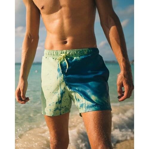 Explosive Style Color-Changing Shorts In Water, Color-Changing Beach Shorts, Swimming Trunks, Temperature-Sensitive Color-Changi