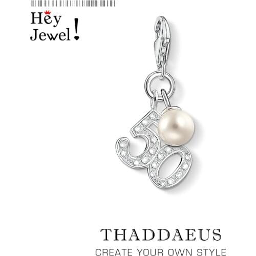 Number 50 Pendant Charm Fit Bracelet Women 925 Sterling Silver Fashion Jewelry Accessories Party Birthday Gift