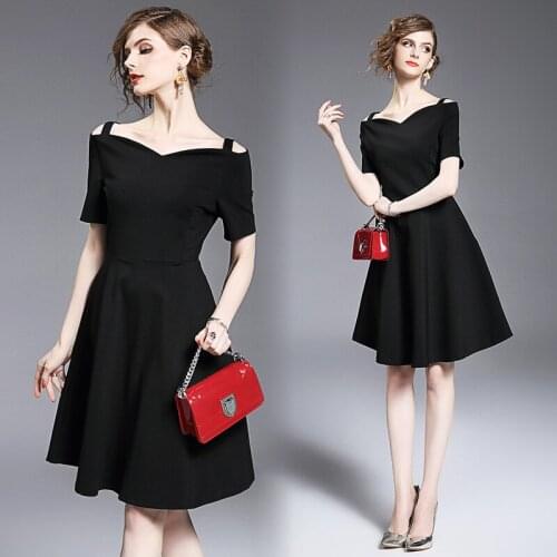 2017 Woman One-Piece Dress SoftFox Brand Women Vintage Dress Sping Short Sleeve Solid Slash-Neck Free Shipping