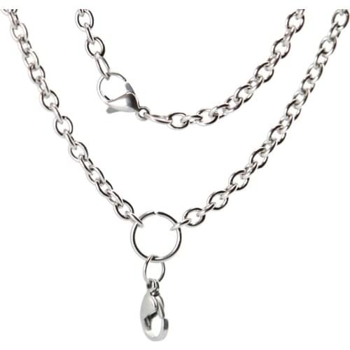 10pcs 20'' 316L stainless steel 1.0mm 3.6mm flat cable O jumpring chain necklace for living glass lockets & oil Diffuser Locket