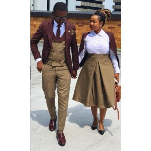 2020 Burgundy Men Suits for Wedding Tuxedo Groom Groomsman Best man Set Singer Performing Stage Dress Vest Pants Jacket 3 Pieces