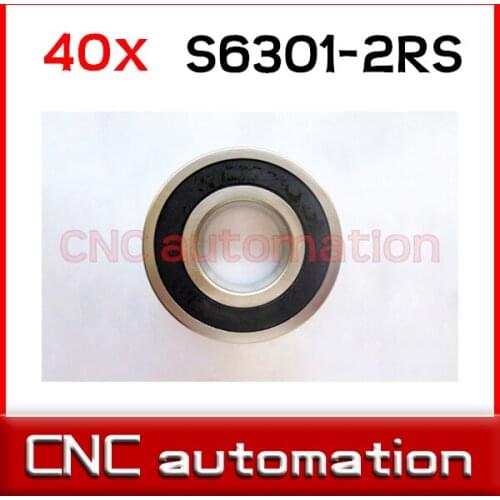40pcs rubber sealed stainless steel ball bearings S6301 6301 2RS 12*37*12mm