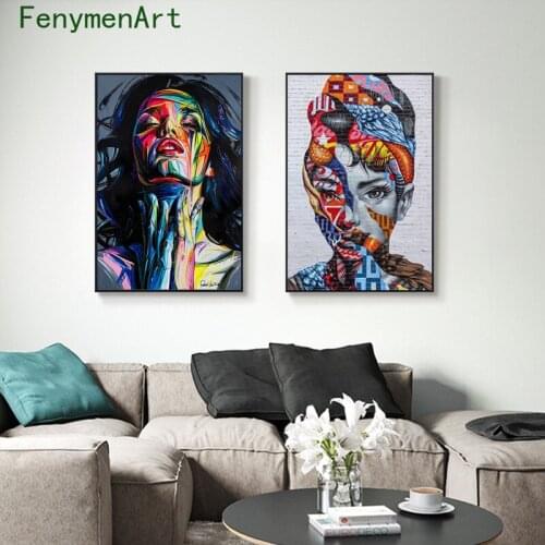 Abstract Color Woman Canvas Painting Pretty Girl Graffiti Street Modern Posters And Prints Pop Wall Art Living Room Home Decor