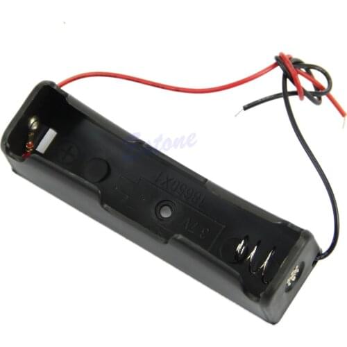 Battery Storage Case Box Plastic Holder For 1 x 18650 With 6" Wire Leads Black