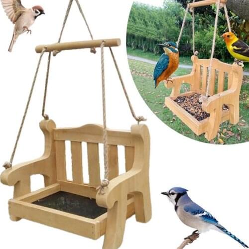 Parrot Wooden Feeder Swing Chair Bird Feeders Food Holder Garden Hanging Swing For Outdoor Courtyard Yard Wild Feed Station