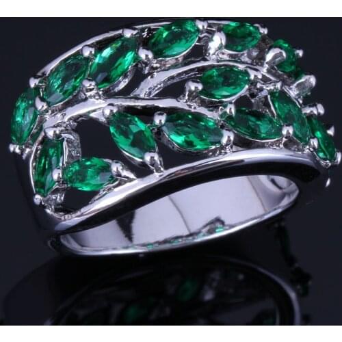 Precious Tree Green Cubic Zirconia Silver Plated Ring V1058