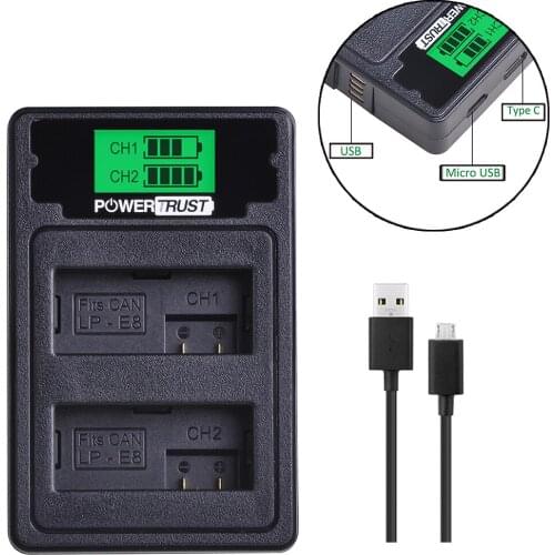 LP-E8 LPE8 LCD USB Dual Charger With USB Cable&Type C Port For Canon EOS 550D 600D 650D 700D X4 X5 X6i X7i T2i T3i
