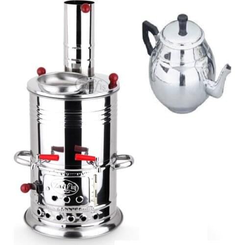 Double Tap Teapot Stainless Traditional Urn Woody Coal Urn Simple But Very Useful Tea Demleyici