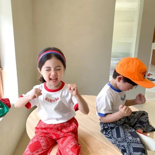 MILANCEL 2021 Summer New Kids Clothes Embroidery Cotton T-shirt Short Sleeve Losse Tees for Boys and Girls