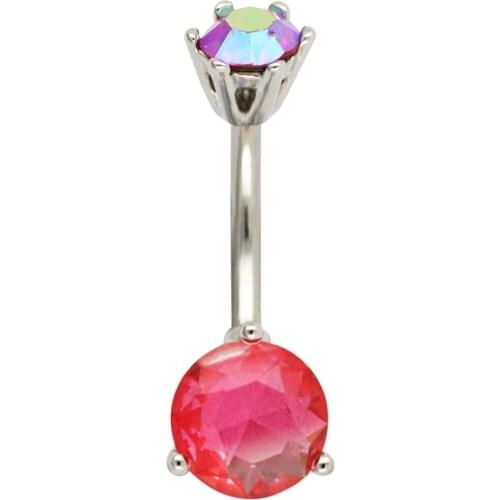 JHJT 14G Belly Button Ring 316L Surgical Stainless Steel Pink CZ Navel Piercing Round Crystal Navel Rings Belly Jewelry