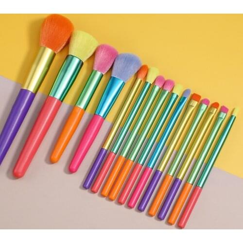 15Pcs Rainbow Colorful Artistic Professional Makeup Brush Complete Kit High Quality Brush Hair Beauty Cosmetic Brush Set
