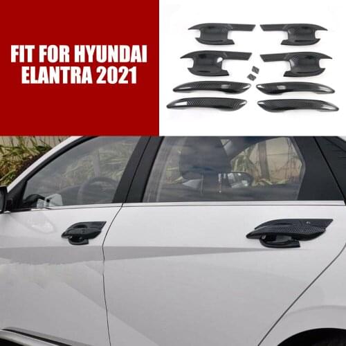 4pcs Carbon Fiber Look Outer Door Handle Cover Trim Fit for Hyundai Elantra 2021 Car Door Handle Protection