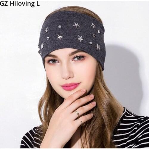 GZHilovingL New Arrival 2018 Star Headband Turban Wrap For Women Adult Cotton Wide Stretch Plain Black Knitted Headband Headwear