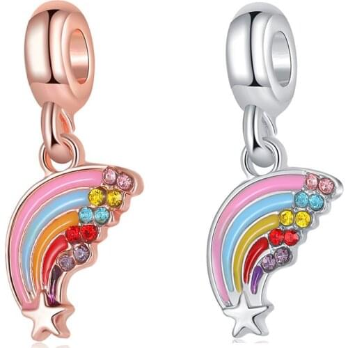 New Pretty Rainbow Pendant DIY Beads Suitable for Original Pandora Charm Bracelet Ladies Jewelry Making Gifts