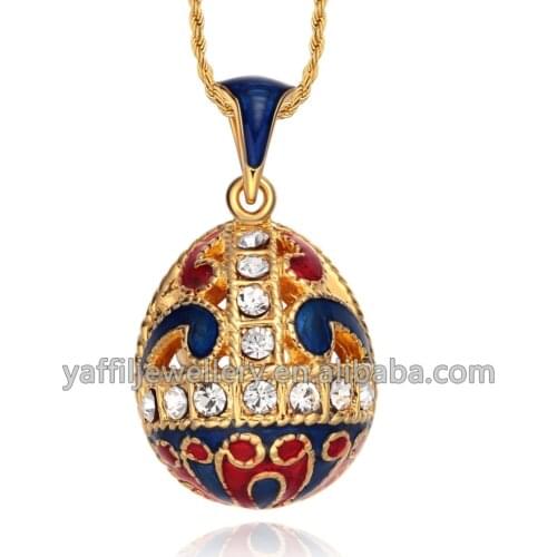YAFFIL Women Sea Spray Design Necklace Enamel Handmade Jewelry Brass Russian Style Vintage Egg Pendant Charm Crystal Necklace