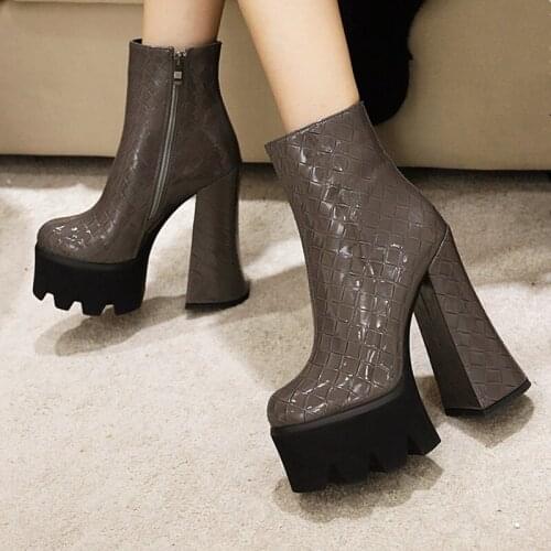 Sexy Ankle Boots Women Platform New Punk Heels Womens Ankle Boots Autumn Winter Black Grey Fashion Fetish Party Shoes Ladies