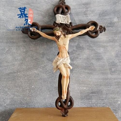 Resin Crafts Religious Cross Jesus Wall-hanging Ornament Home Church Decoration