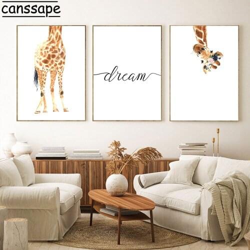 Giraffe Poster Nursery Canvas Print Animal Posters Flowers Prints Minimalist Paintings Nordic Wall Pictures For Baby Room Decor