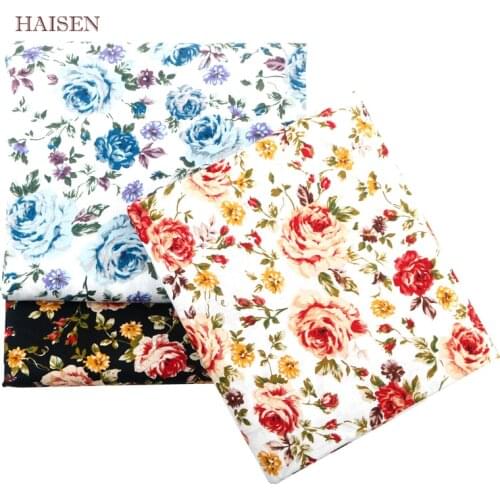 Haisen Rose Style Printed Plain Cotton Fabric DIY Quilting&Sewing Poplin Cloth Material For Baby&Child Dress Shirt Skirt,W:145cm