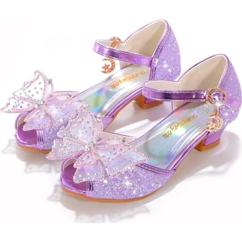 Girls Party Princess Shoes Sandals Children Summer Bow Crystal High Heels Little Girl Crystal Shoes Kids Birthday Party Gift