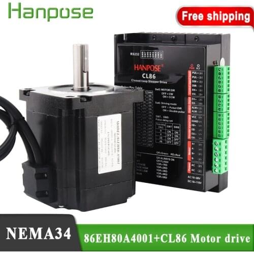 Free Shipping Nema34 Closed-loop step motor 4.0N.M 4.0A 86 Hybrid closed loop 86EH80A4001 Stepper Motor + CL86 Drive motor kit
