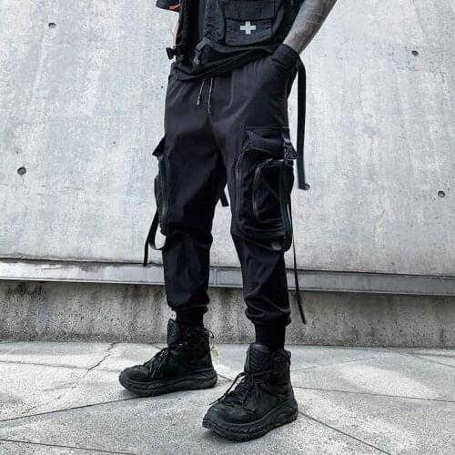 Ribbons Harem Joggers Men Cargo Pants Streetwear 2021 Hip Hop Casual Pockets Track Pants Male Harajuku Fashion Trousers