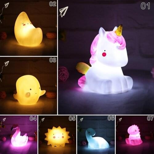 Cute LED Night Light Vinyl 7 Style Cartoon Night Lamp Kids Baby Bedroom Desktop Decor Power Supply for three Electrons