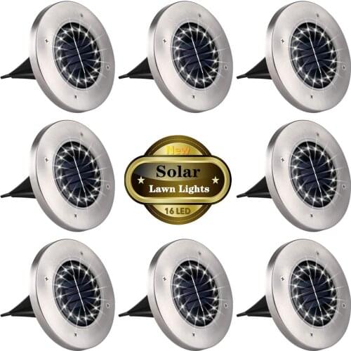 Solar Ground Lights 16 LED Solar Garden Lights Outdoor Waterproof In-Ground Lights Solar Powered Landscape Disk Lights Lawn Lamp