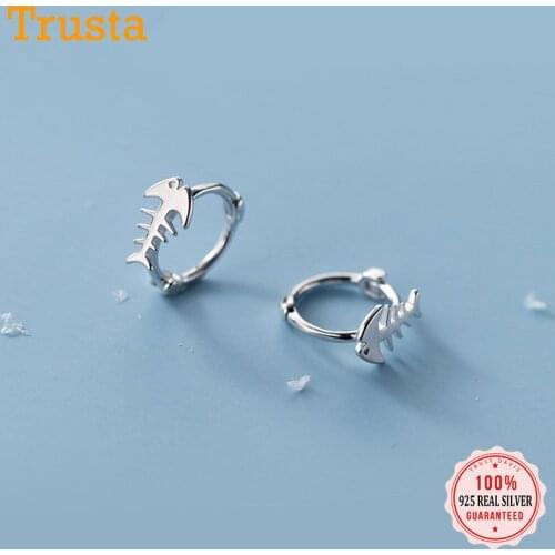 TrustDavis Real 925 Sterling Silver Fashion Sweet Fishbone Hoop Earrings for Women Wedding Valentines Day Fine Jewelry DB430