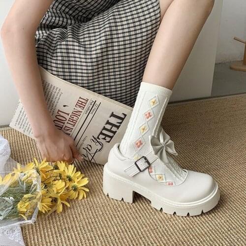 Women Shoes Japanese Style Lolita Shoes Women Vintage Soft High Heel Platform Shoes College Student Mary Jane Shoes White Pumps