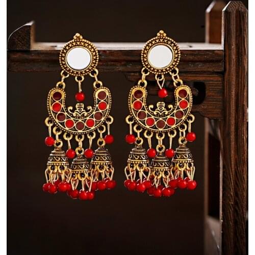 Vintage Bohemia Jhumka Earrings Indian Jewelry Colors Bell Beaded Tassel Earrings Oorbellen Egypt Gypsy Thailand Jewelry