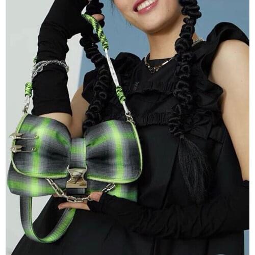 Green plaid Bag For Women 2021 Summer Bow Armpit Bag Lady Shoulder Handbags Female Solid Color Tote Soft Travel Hand Bag