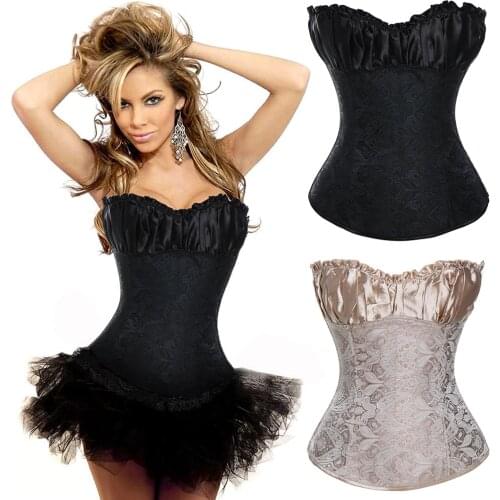 Womens Waist Trainer Corset Top Boned Overbust Body Shaper Bustier Sexy Satin Lace up Overbust Corset Waist Cincher Shapewear