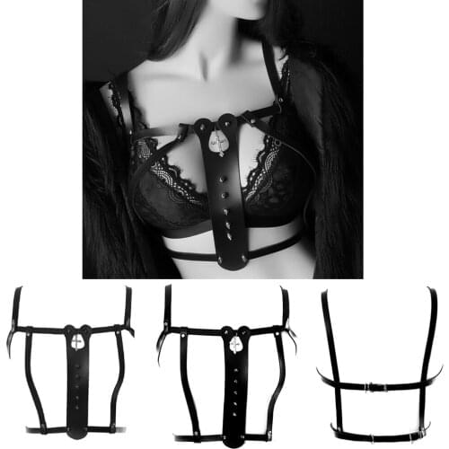Goth Punk Leather Bondage Bra Erotic Lingerie Fetish Bdsm Harness Women Stocking Waist Garter Belts Straps Body Festival Rave