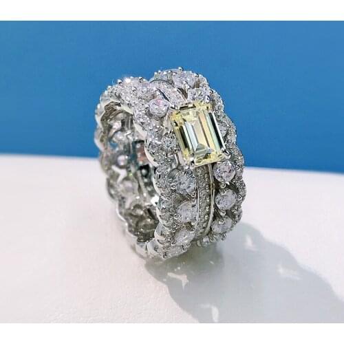 Solid 925 Sterling Silver Sparkling Full High Carbon Diamond Citrine Finger Rings For Women Wedding Party Fine Jewelry Gift