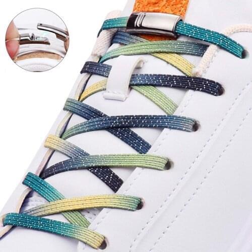 1 Pair Metal Magnetic Buckle Flat Shoelaces Elastic No Tie Shoe laces For Kids Adult Unisex Sneakers Shoelace Quick Lazy Laces
