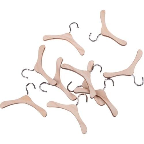 10PCS New Wooden Clothes Hanger Metal Hook for BJD Dolls Wholesale