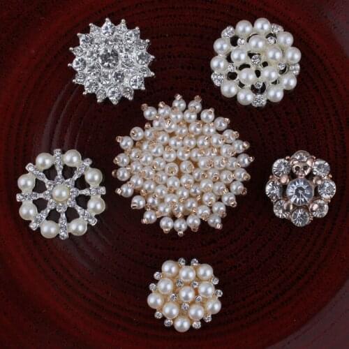 120PCS Handmade Vintage Metal Decorative Buttons Crystal Pearl Flower Center Alloy Flatback Rhinestone Buttons Craft Supplies