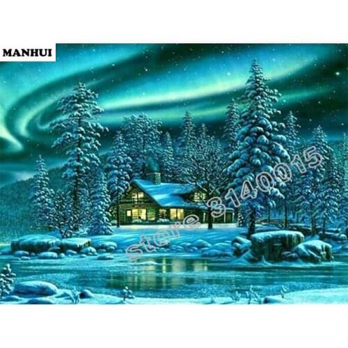 3D Diamond Painting Cross Stitch Snowy Chalet carriage Crystal Needlework Diamond Embroidery Full Diamond Decorative BCD085