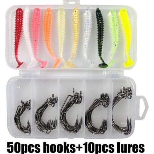 60pcs/lot sea Fishing hook with soft lures 2#1#1/0#2/0#3/0# carp snap fishing big hooks tackles accessories fish hook with box