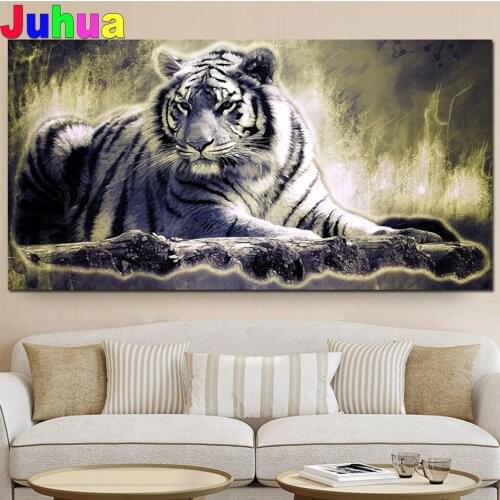 Retro Black and White Tiger Picture Of Rhinestones Diamond Embroidery Full Drill Cross Stitch Beaded Handmade 5d Diy Diamond art