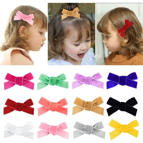 3.2 Inches Candy Colors Velvet Hair Clip Baby Girls Handmade Boutique Hairgrips Barrettes Headwear Hair Accessories 971